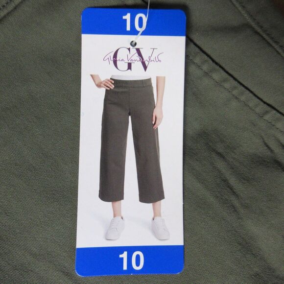 GLORIA VANDERBILT Tummy Control Wide Leg Crop Pants Sz 10 Army Green Olive NWT - Picture 4 of 15